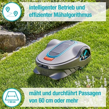 Gardena SILENO life: Mähroboter für Rasenflächen bis 750 m², Bluetooth-App bedienbar, Easy-Passage-Funktion, mit 57 db(A) sehr leise, Steigungen bis zu 35 Prozent, mäht bei jedem Wetter (15101-20) - 5