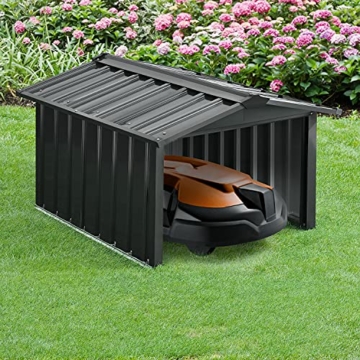 Juskys Metall Mähroboter Garage mit Satteldach - 86 × 98 × 63 cm - Sonnen- & Regenschutz für Rasenmäher — anthrazit - Rasenroboter Carport - 3