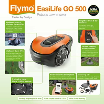 Flymo EasiLife 500 GO Mähroboter, schneidet bis zu 500 qm, Ultra leises Mähen, gepflegter Rasen, Bluetooth-Anwendungssteuerung, Sicherheitssensoren, Schlauch waschbar, Lifestyle-Funktionen - 6