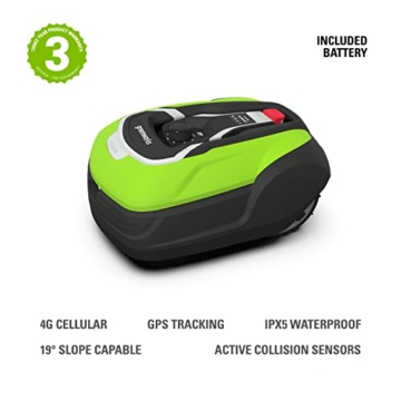 Greenworks Mähroboter Optimow 10 GRL110 (Akku-Rasenmäher selbstfahrend bis 1000m² smart GreenGuide app bis 35% Steigung 20-60mm Schnitthöhe bis zu 70min Mähzeit besonders leise mit Ladestation) - 2