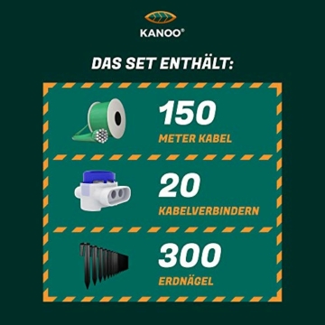 kanoo® Installationsset für Mähroboter mit 150m Begrenzungskabel + 300x Erdnägel + 20x Kabelverbinder – praktisches Komplett-Set fürs Verlegen von Begrenzungsdraht aller gängigen Marken - 2